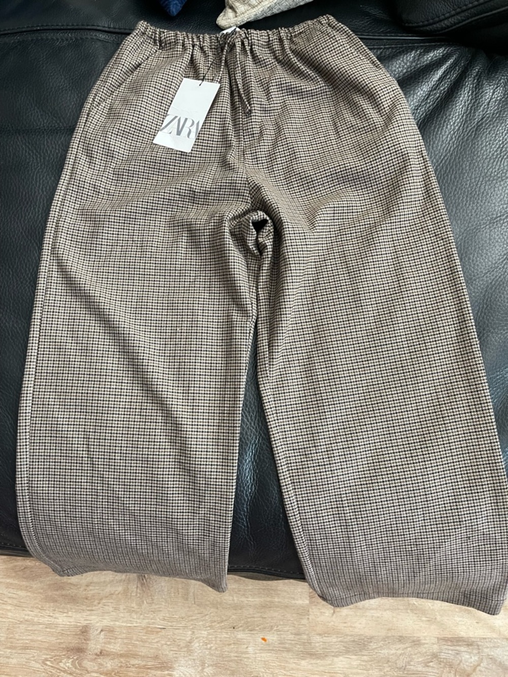 Zara girls Brown & Black Houndstooth Relaxed Chinos